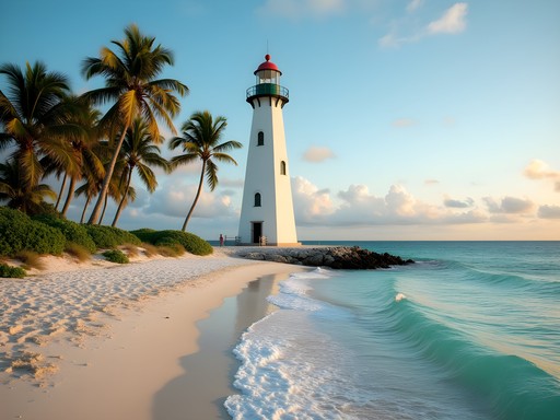 Cape Florida Lighthouse overlooking pristine beach at Bill Baggs State Park