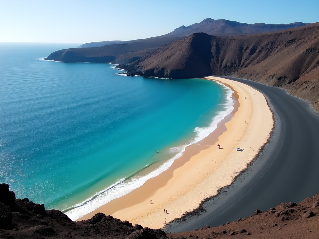 Laginha Beach in Mindelo showing volcanic black sand meeting golden imported sand