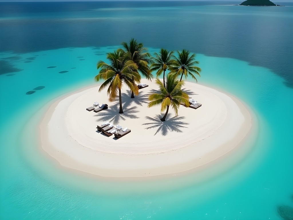 Pristine white sand beach on the private Îlot Bailly island near Mont-Dore