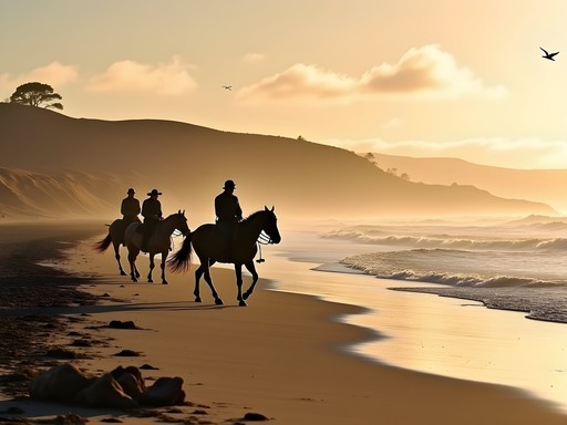 Horseback riders along the shoreline at Salinas River State Beach in Monterey Bay