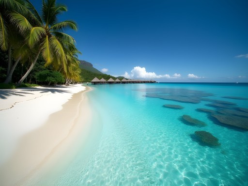 Tiahura Beach infinity view with multiple shades of blue water extending to horizon