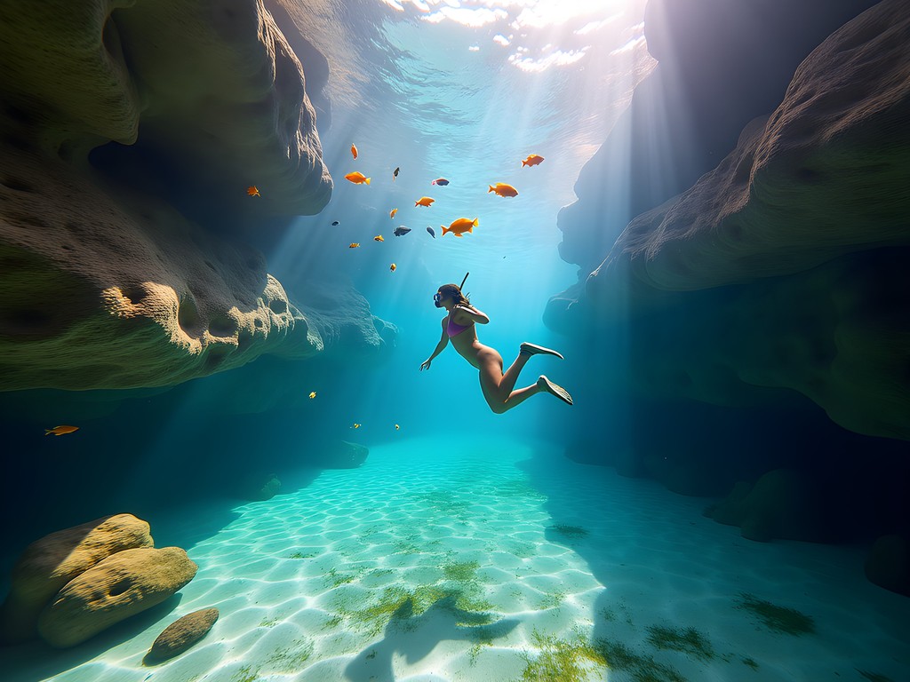 Woman snorkeling in clear waters at Vathia Lagada Beach in Mykonos