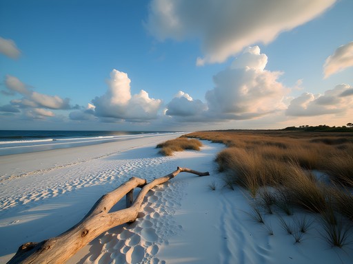 Pristine shoreline of undeveloped Waites Island with native coastal vegetation