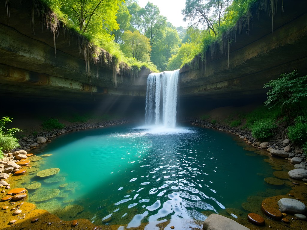 Mau Narok waterfall with natural swimming pool surrounded by lush forest