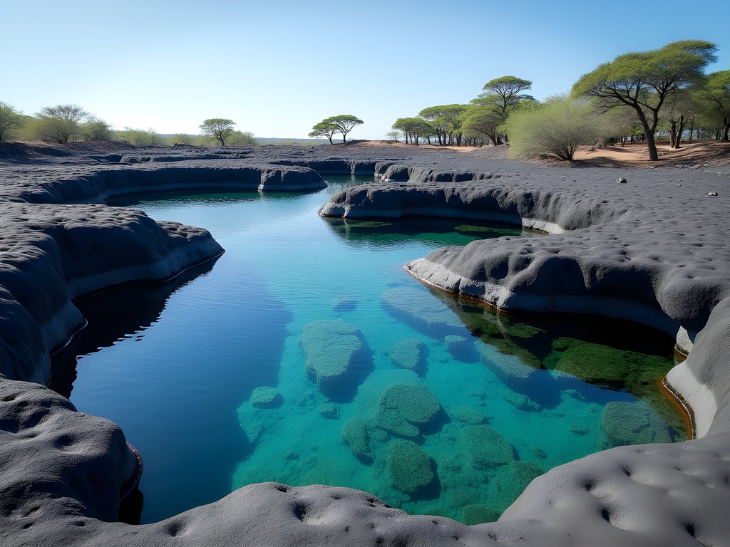Natural volcanic rock swimming pools at Oloidien Bay near Lake Nakuru