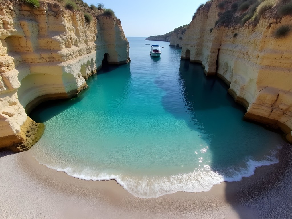 Secluded pebble cove of Abram Beach with crystal clear waters and dramatic cliffs