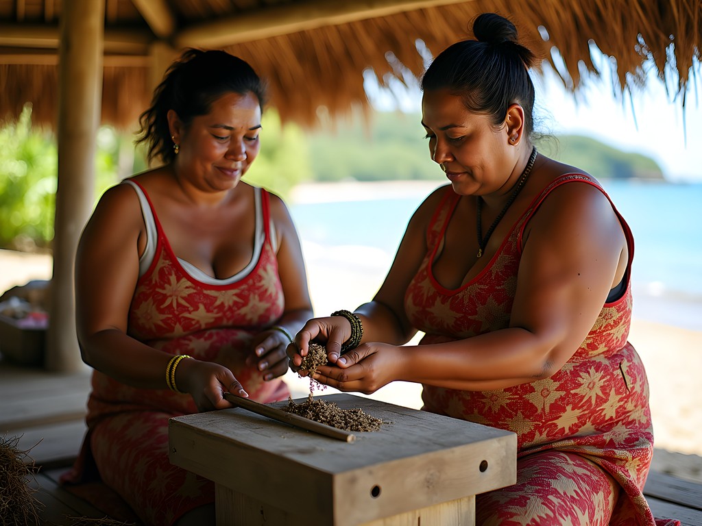 Traditional Tongan tapa cloth making demonstration on Fafa Island