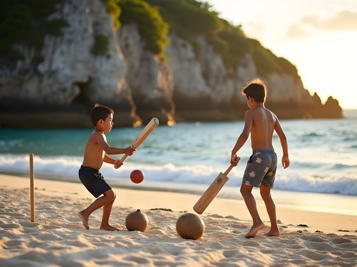 Local children playing beach cricket on Keleti Beach in Tonga