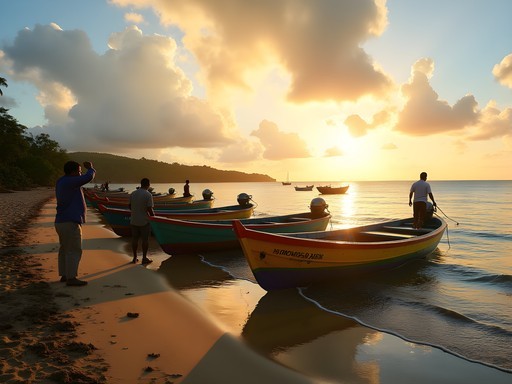 Colorful fishing boats at Little Bay near Oistins at sunrise
