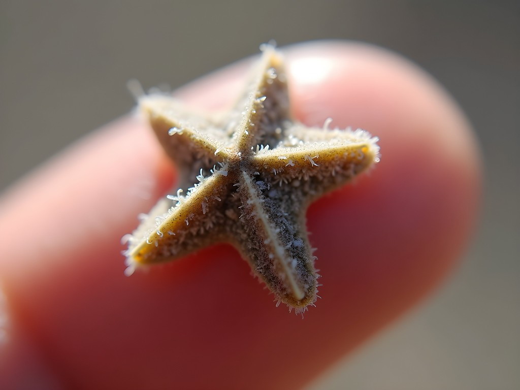Close-up of star-shaped sand grains at Kaiji Beach on Taketomi Island