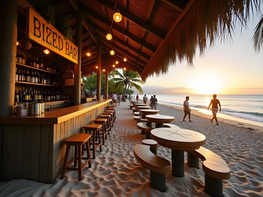 Rustic beach bar with string lights and ocean view at Electric Beach near Pearl City