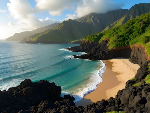 Secluded turquoise waters of Kohala Cove near Pearl City with natural rock pools