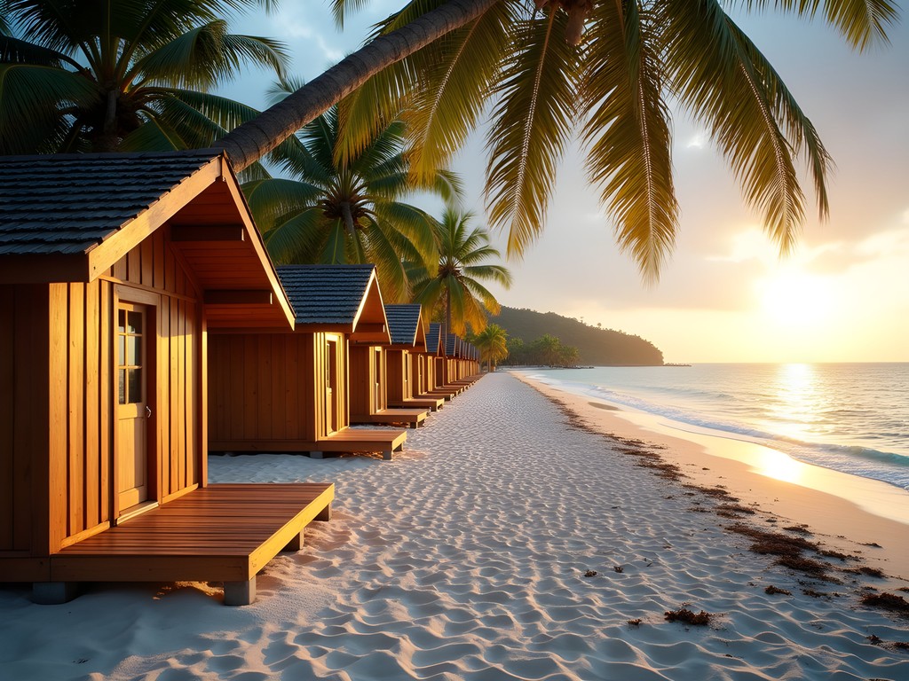 Sunrise over wooden bungalows on Long Beach Perhentian Kecil