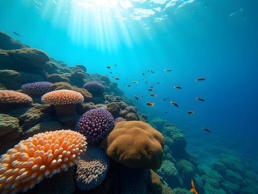 Vibrant coral reef with tropical fish in clear waters of Perhentian Islands