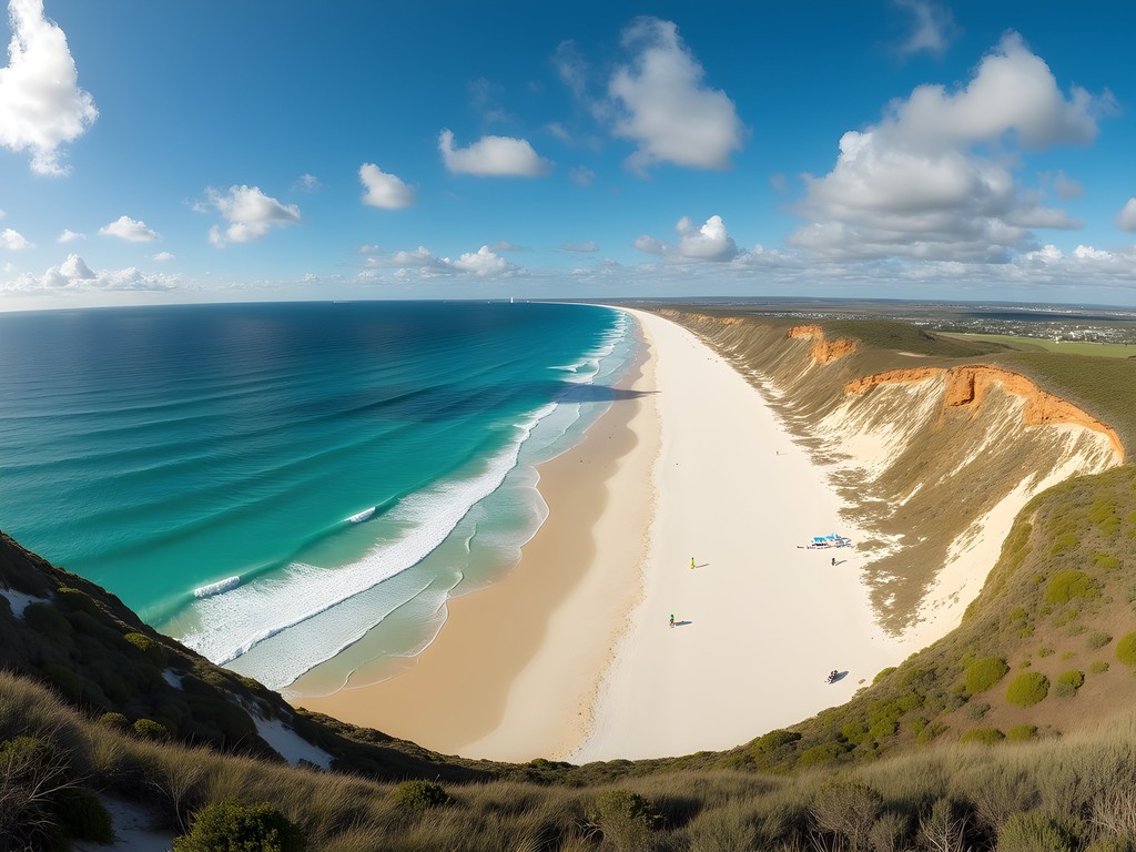 Panoramic view of Leighton Beach showing pristine white sand and turquoise waters
