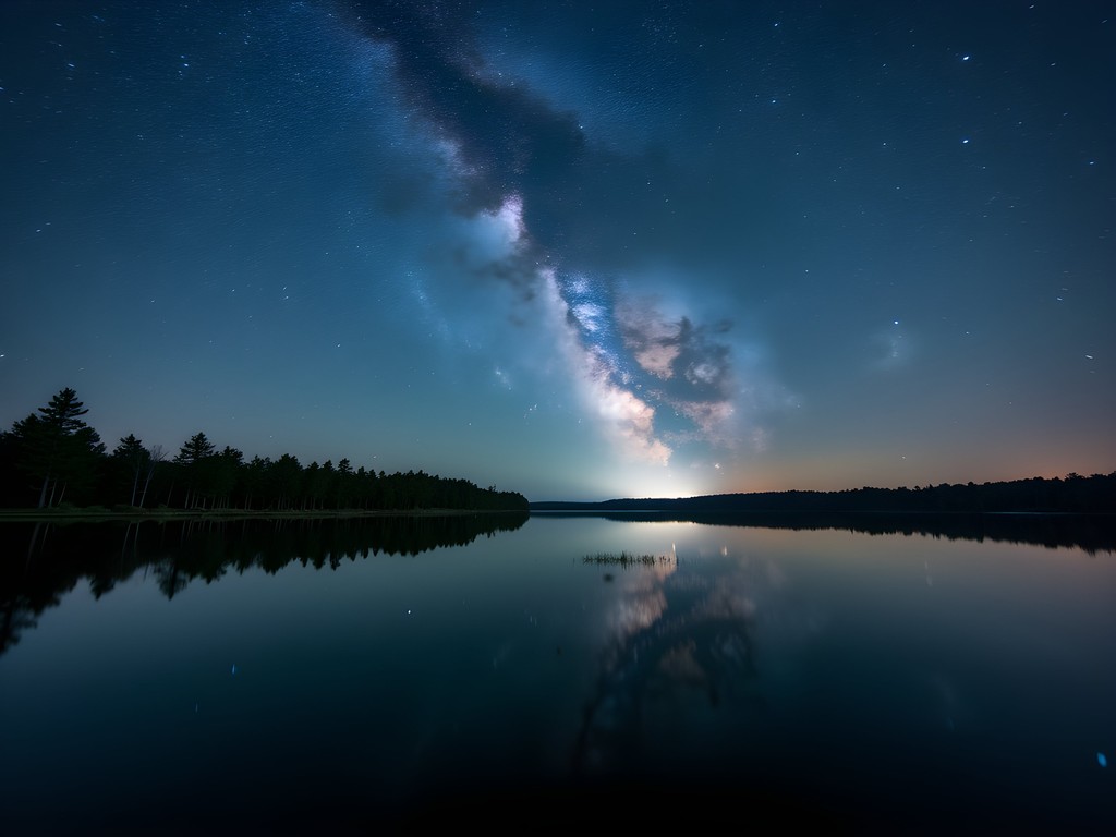 Night sky and stars reflected in Medicine Lake Plymouth Minnesota