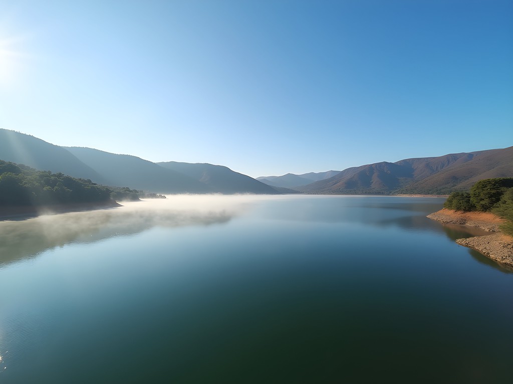 Ebenezer Dam near Polokwane with morning mist rising from calm waters