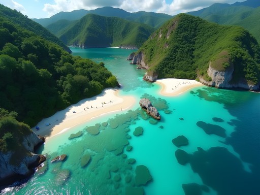 Aerial view of the twin beaches of Playa Las Gemelas near Puerto Vallarta