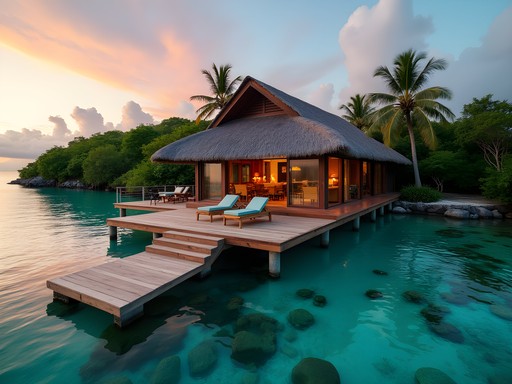 Luxury overwater villa with private deck overlooking turquoise waters in Raja Ampat