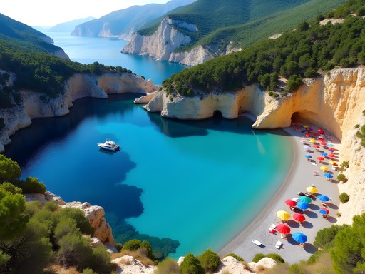Aerial view of Anthony Quinn Bay Rhodes showing turquoise waters and rocky coastline