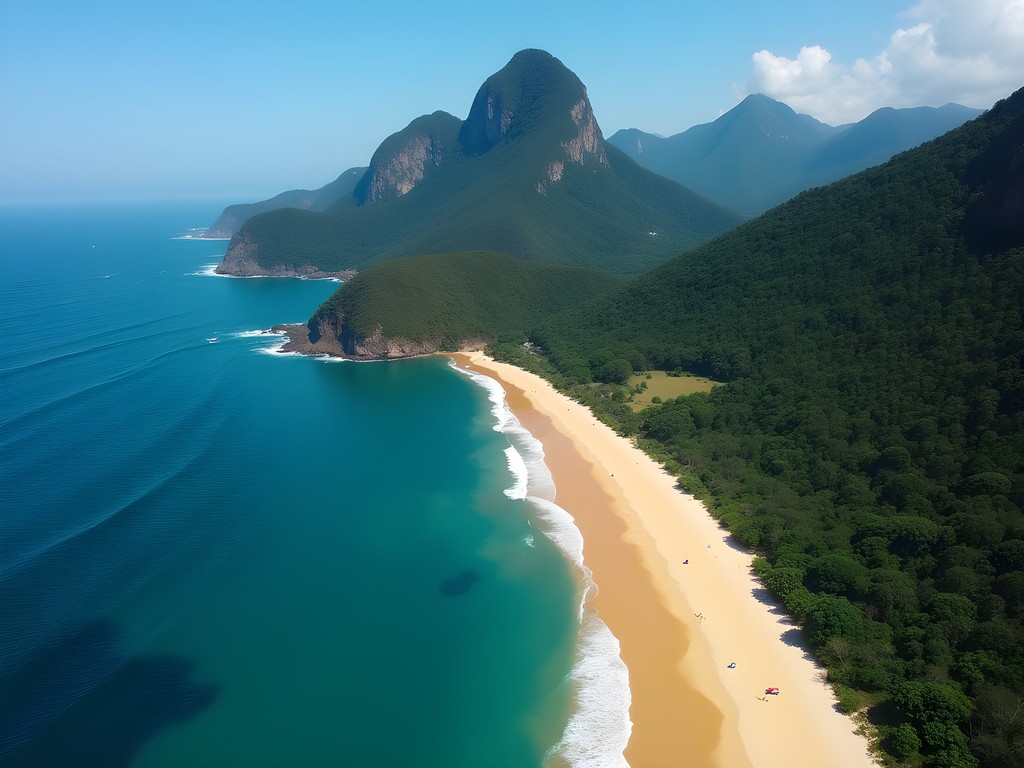 Aerial view of Grumari beach showing pristine coastline and surrounding conservation area