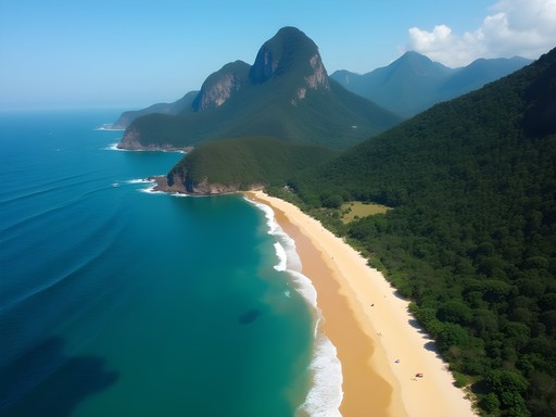 Aerial view of Grumari beach showing pristine coastline and surrounding conservation area