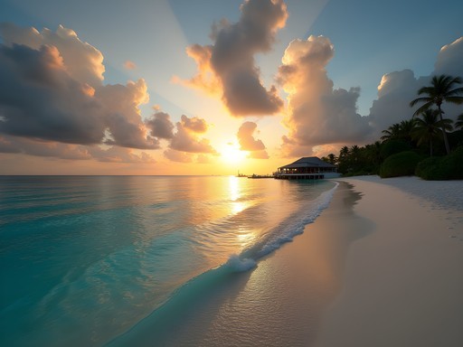 Golden sunset at Cow Wreck Beach with shallow clear waters extending far offshore