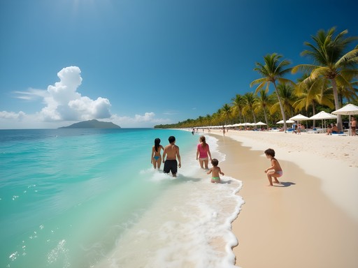 Crystal clear turquoise waters at Isla Verde Beach with palm trees and white sand