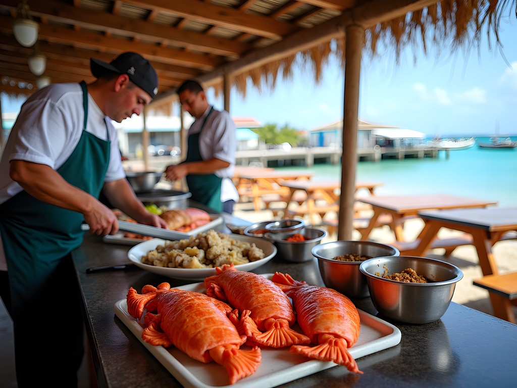 Fresh seafood being prepared at Zeerovers restaurant with ocean view