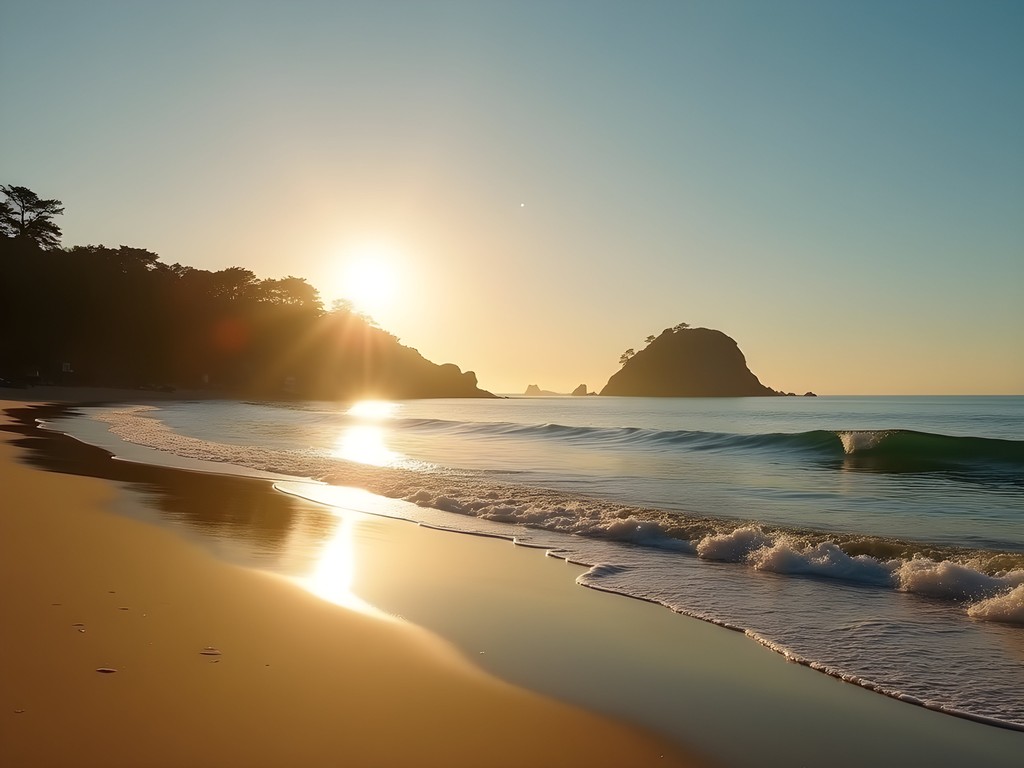 Early morning view of La Concha Beach in San Sebastian with few people