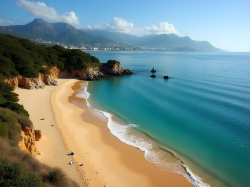 Secluded beach on Santa Clara Island with view of San Sebastian