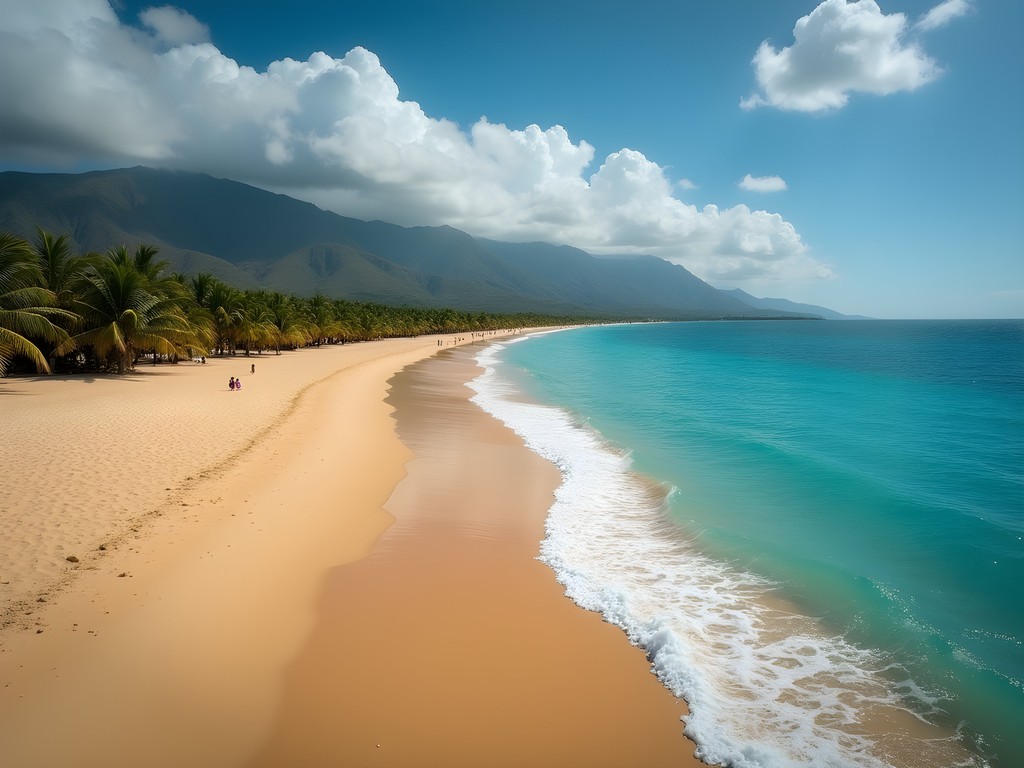 Playa Ancón beach with Sierra del Escambray mountains in background, Cuba
