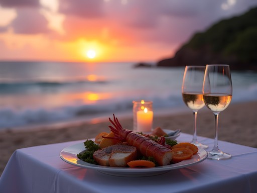 Luxury beachfront dining experience at sunset in Speightstown, Barbados