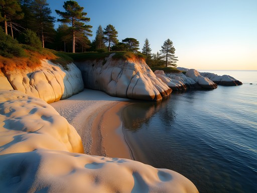 Granite rock formations and beach coves at Björnö Nature Reserve near Stockholm