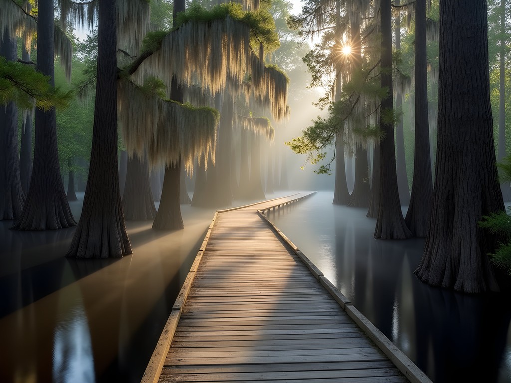 Boardwalk through the Great Dismal Swamp National Wildlife Refuge near Suffolk, Virginia