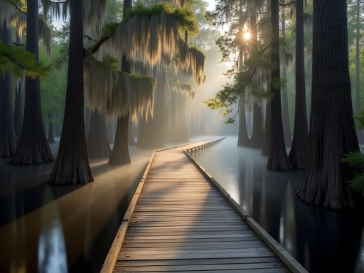 Boardwalk through the Great Dismal Swamp National Wildlife Refuge near Suffolk, Virginia