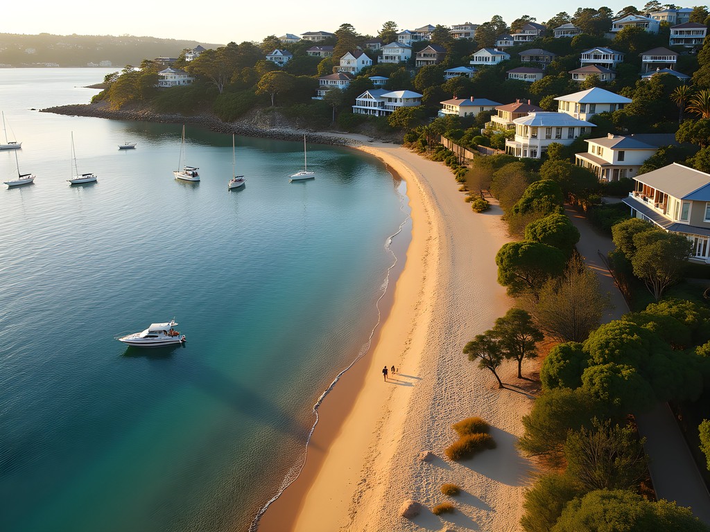 Narrow Lady Martins Beach nestled between luxury homes in Point Piper