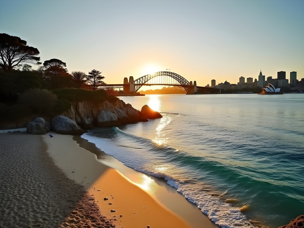 Milk Beach with Sydney Harbour Bridge and Opera House view
