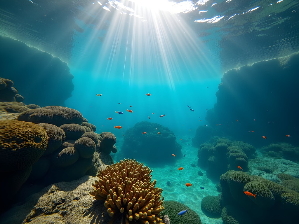 Crystal clear turquoise waters of Gordons Bay underwater reserve with fish and rocky formations
