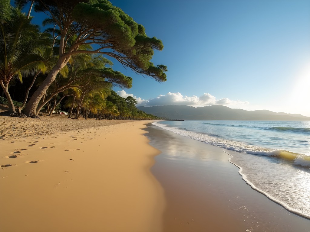 Empty stretch of Playa Avellanas with almond trees providing shade and perfect waves
