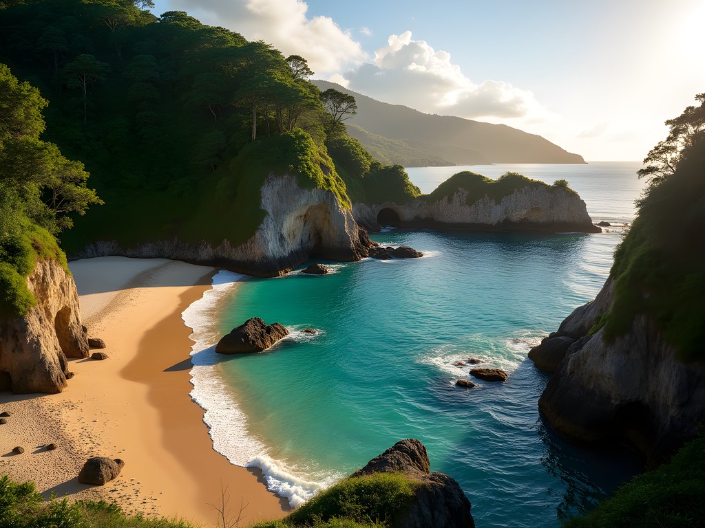 Secluded cove of Playa Minas with turquoise waters and natural rock formations