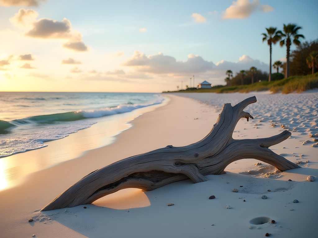 Weathered driftwood on secluded North Beach of Honeymoon Island