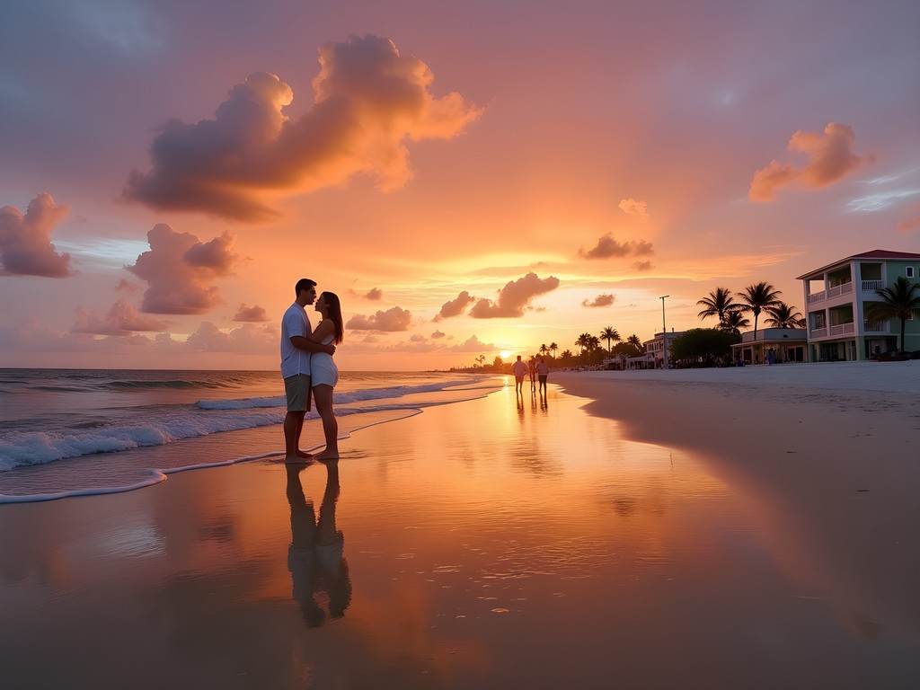 Couples gathered for sunset applause tradition at Pass-a-Grille Beach