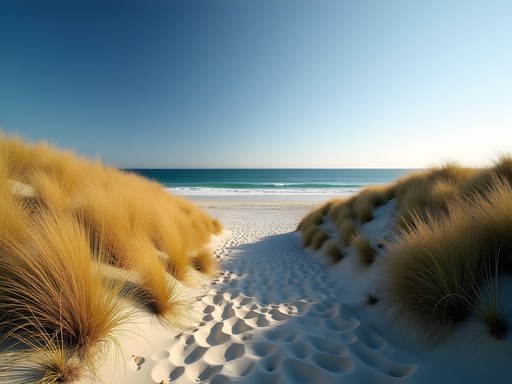 Golden sand dunes with native grasses leading to pristine beach at Pāpāmoa East