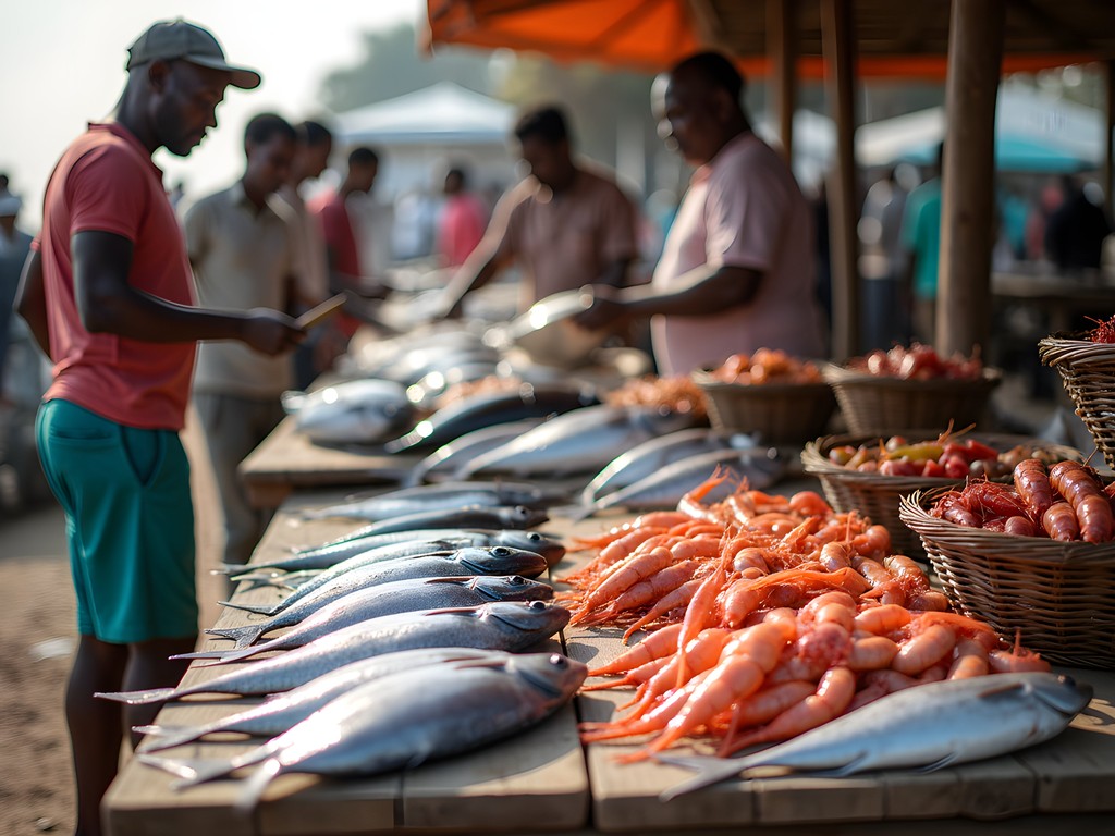 Colorful morning fish market in Tofo with fresh catches and local vendors