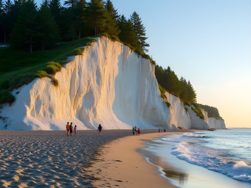 Dramatic white cliffs of Scarborough Bluffs towering over Bluffer's Park Beach
