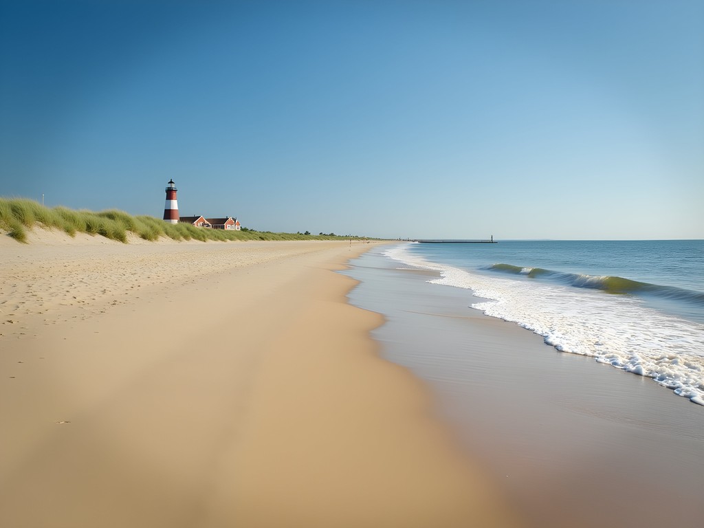 Fort Story Beach with Cape Henry Lighthouse visible in background