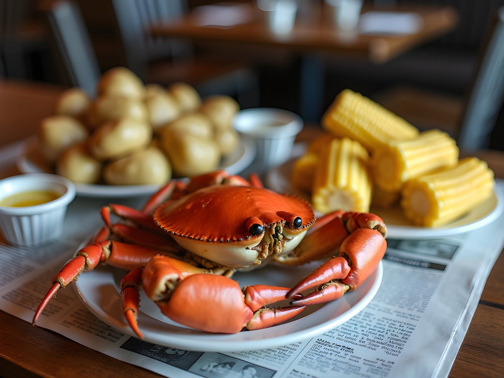Authentic local seafood feast at rustic Virginia Beach crab shack