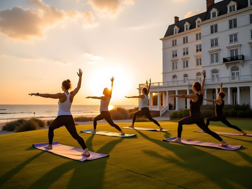 Sunrise yoga session on the lawn of The Cavalier Hotel, Virginia Beach