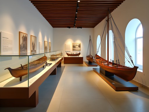 Traditional maritime artifacts in Al Wakra Museum with natural lighting